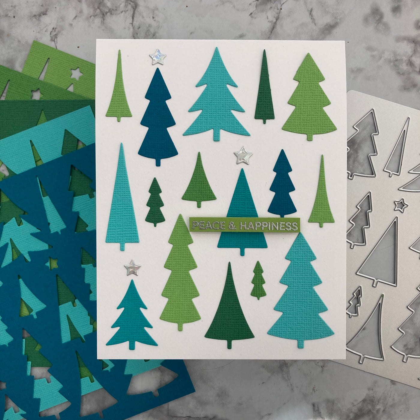 Christmas Tree Cutout Card using Forest Moss Encore Cardstock