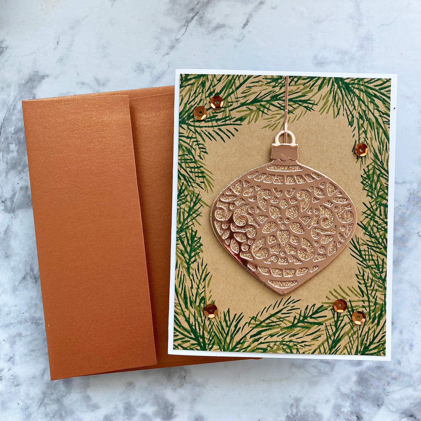 Handmade Christmas card featuring Rose Gold Foil Cardstock