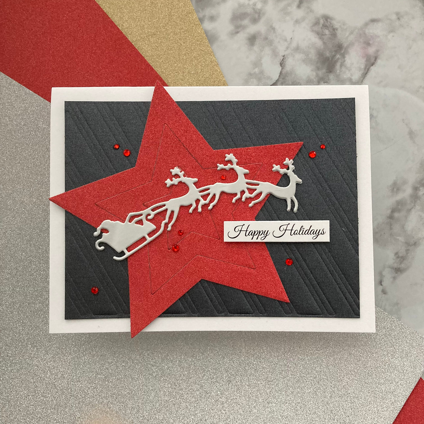 handmade Christmas card featuring Mirri Sparkle in Red Wagon