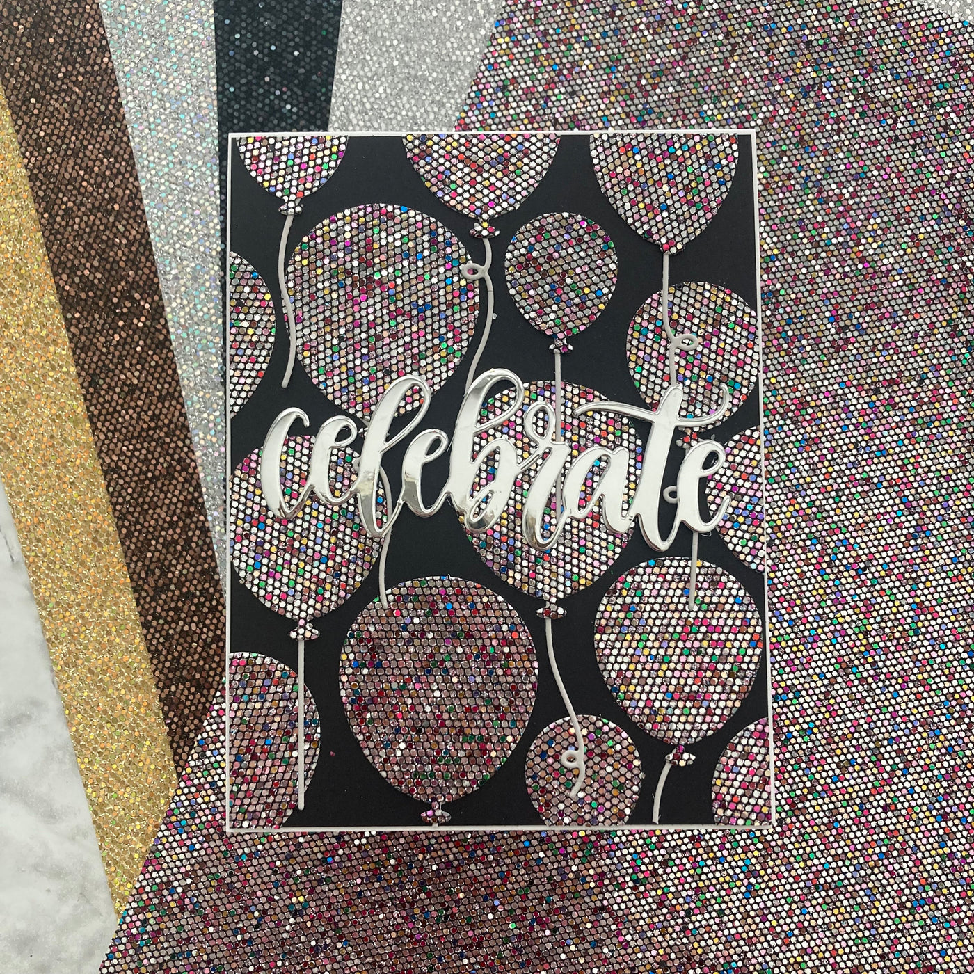 Handmade card featuring Encore Sequin Cardstock