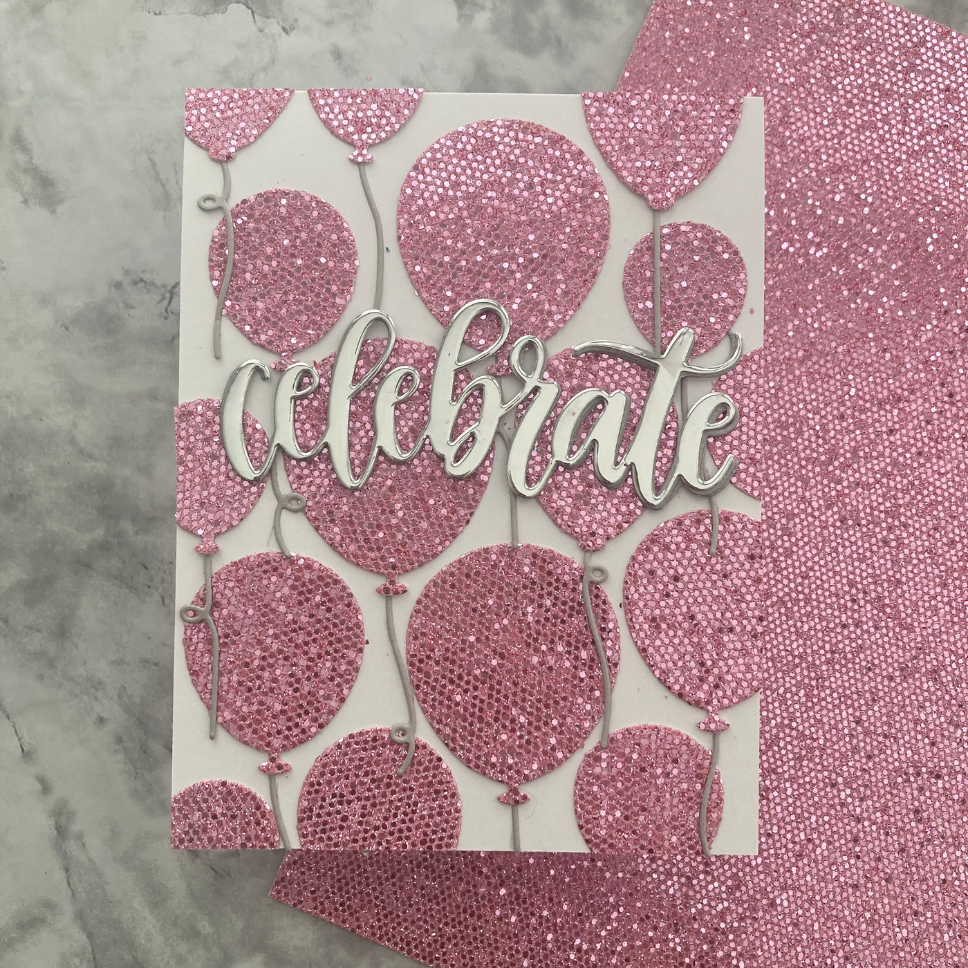 Handmade Birthday Card featuring Shell Pink Sequin Glitter Cardstock