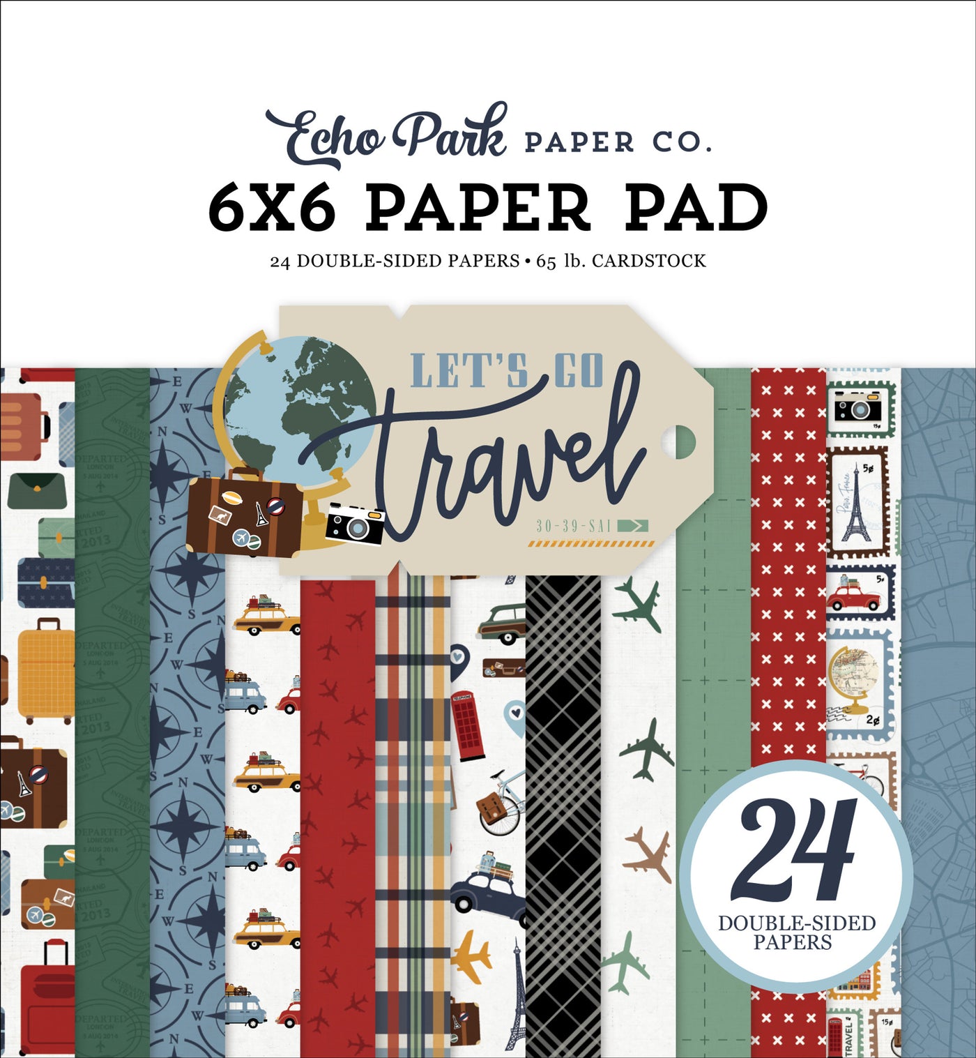 The LET'S GO TRAVEL 6x6 Paper Pad by Echo Park is a delightful collection for every avid traveler and scrapbooking enthusiast. This pad features a carefully curated selection of 6x6 inch patterned papers, designed to capture the spirit of adventure and wanderlust.