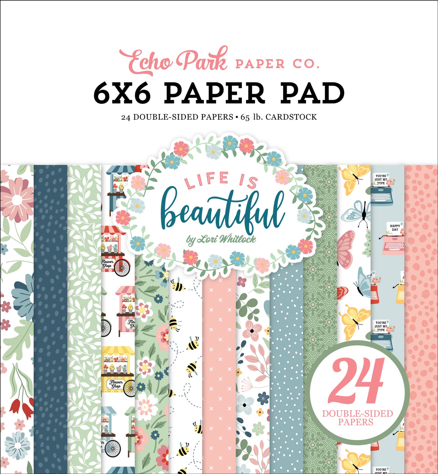 Tell your unique story with this 6x6 pad with 24 double-sided pages for cards and paper crafting. Printed pad coordinates with Life is Beautiful Collection Kit by Echo Park Paper.