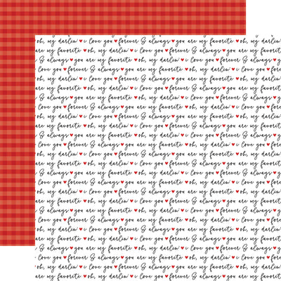 12x12 double-sided sheet. (Side A - Valentine phrases on a white background; Side B - red on red gingham) Archival quality, acid-free. 