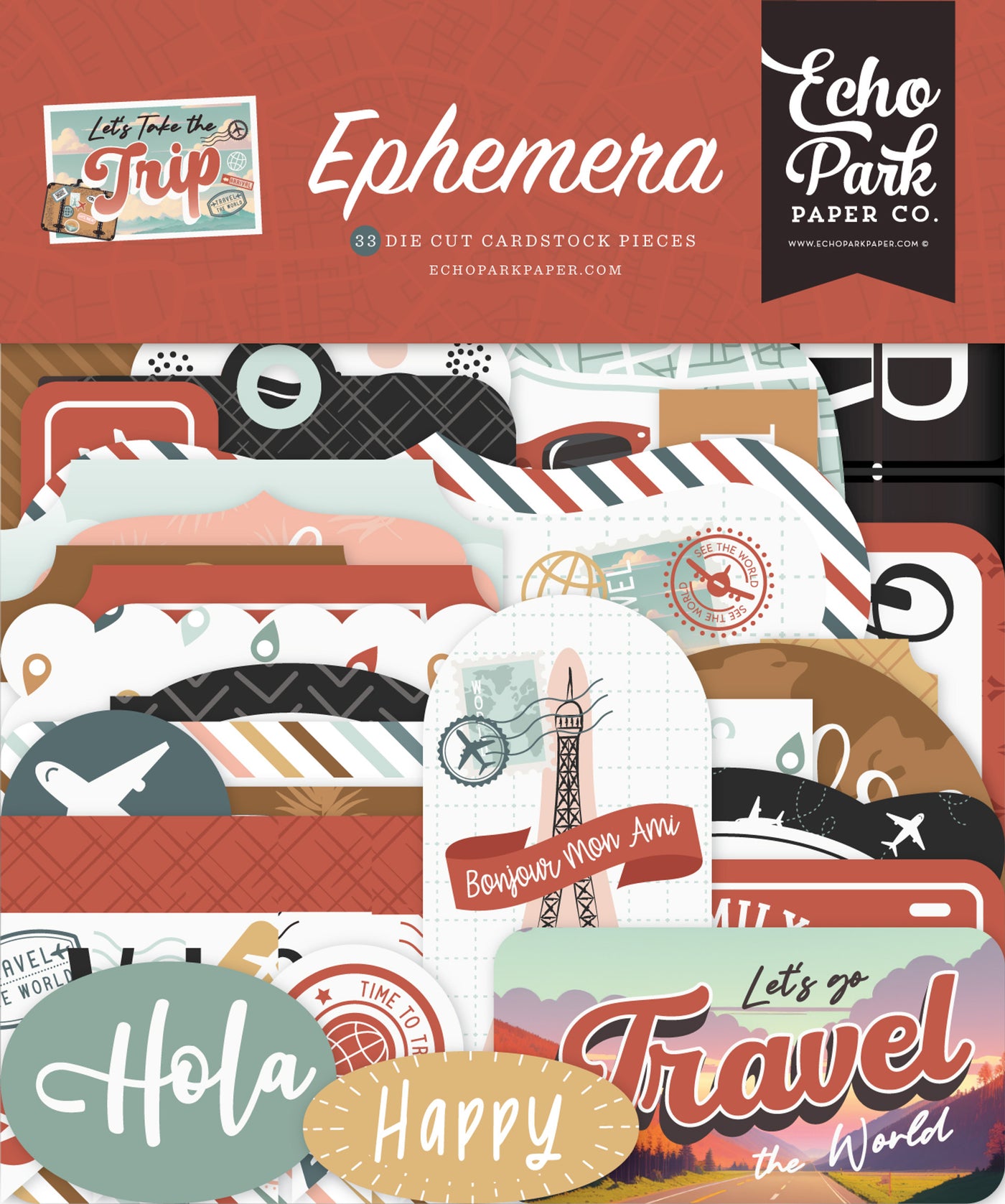 Let's Take The Trip Ephemera Die Cut Cardstock Pack.  Pack includes 33 different die-cut shapes ready to embellish any project. 
