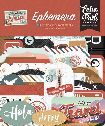 Let's Take The Trip Ephemera Die Cut Cardstock Pack.  Pack includes 33 different die-cut shapes ready to embellish any project. 