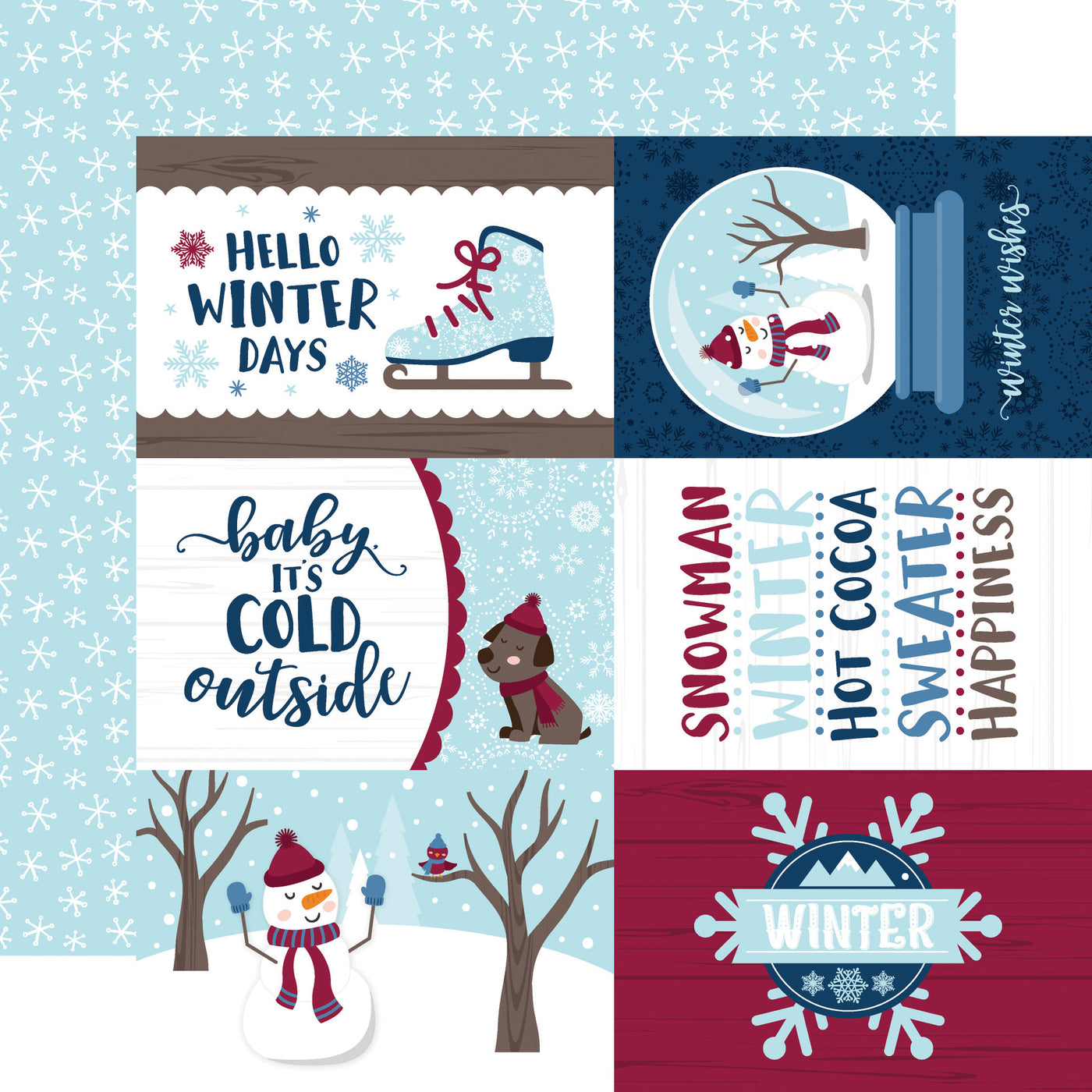 (Side A - 4x6 winter journaling cards, Side B - little white snowflakes on a light blue background). Archival quality.