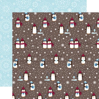 (Side A - penguins and snowflakes on a brown woodgrain background, Side B - white snowflakes on a light blue background). Archival quality.