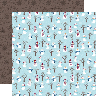 (Side A - snowmen on a light blue background, Side B - black snowflakes on a woodgrain background). Archival quality.