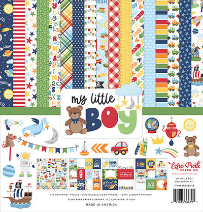 Twelve 12x12 double-sided designer sheets with a creative all-boy 12x12 Collection Kit, patterns featuring cars, space, and a boy's imagination. Archival quality and acid-free. Includes 12x12 Element Sticker Sheet