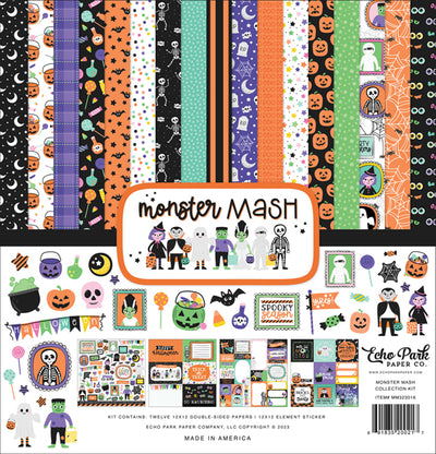 Monster Mash Collection Kit from Echo Park Paper - Kit contains twelve 12x12 double-sided papers, including a cover plus a 12x12 element sticker. Bewitching colors and Halloween theme. Archival quality and acid-free.