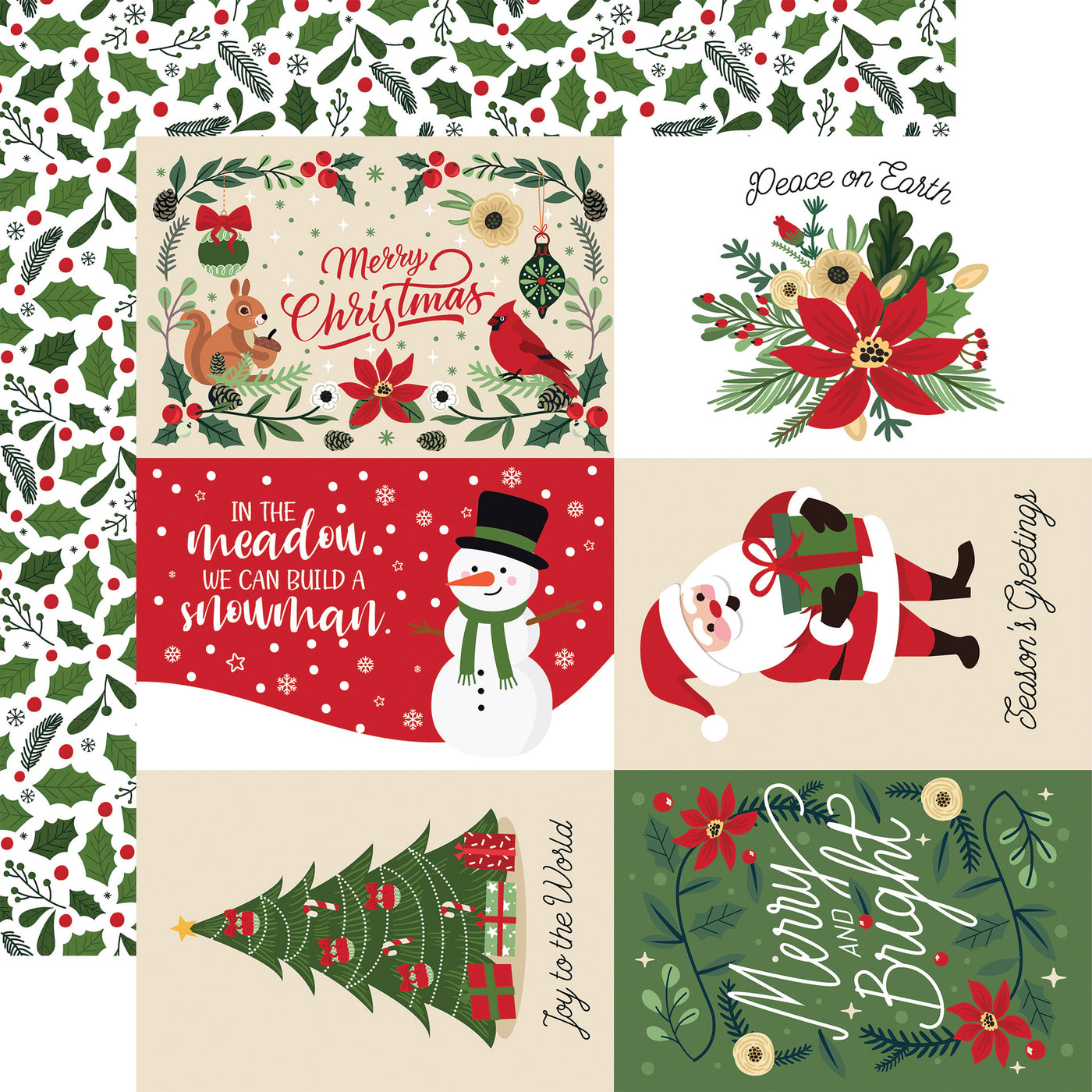 (Side A - 6X4 Christmas journaling cards, Side B - green Christmas holly and berries on a white background). Archival safe.