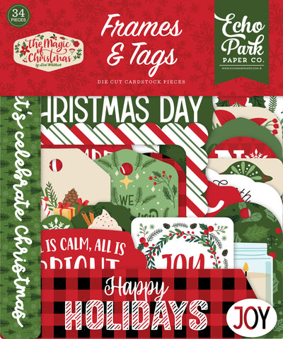 The Magic of Christmas Frames & Tags Die Cut Cardstock Pack includes 34 die-cut shapes ready to embellish any project.