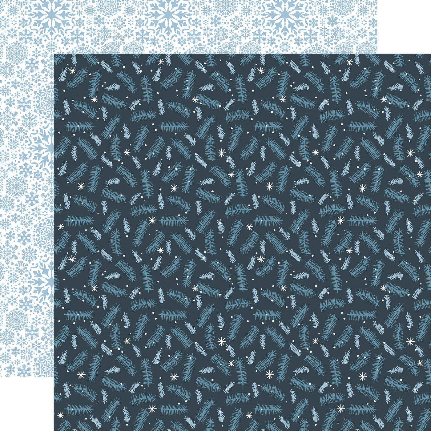 Patterned paper with blue and white design on a dark blue background