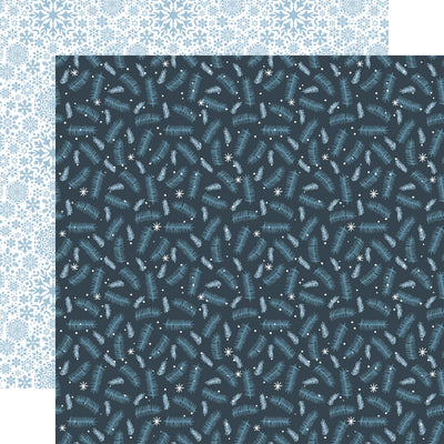 Patterned paper with blue and white design on a dark blue background
