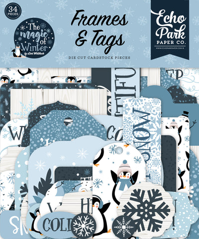 The Magic of Winter Frames & Tags Die Cut Cardstock Pack includes 34 die-cut shapes ready to embellish any project.