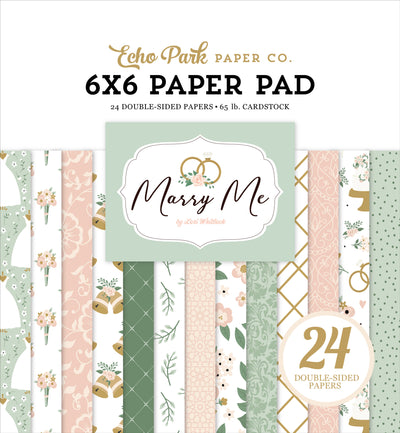 MARRY ME 6x6 Paper Pad from Echo Park - 6x6 pad features wedding theme in lovely colors and patterns. Fun for cards and paper crafts. Includes 24 double-sided pages.