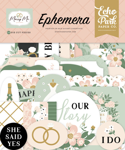 Marry Me Ephemera Die Cut Cardstock Pack includes 33 different die-cut shapes ready to embellish any project.