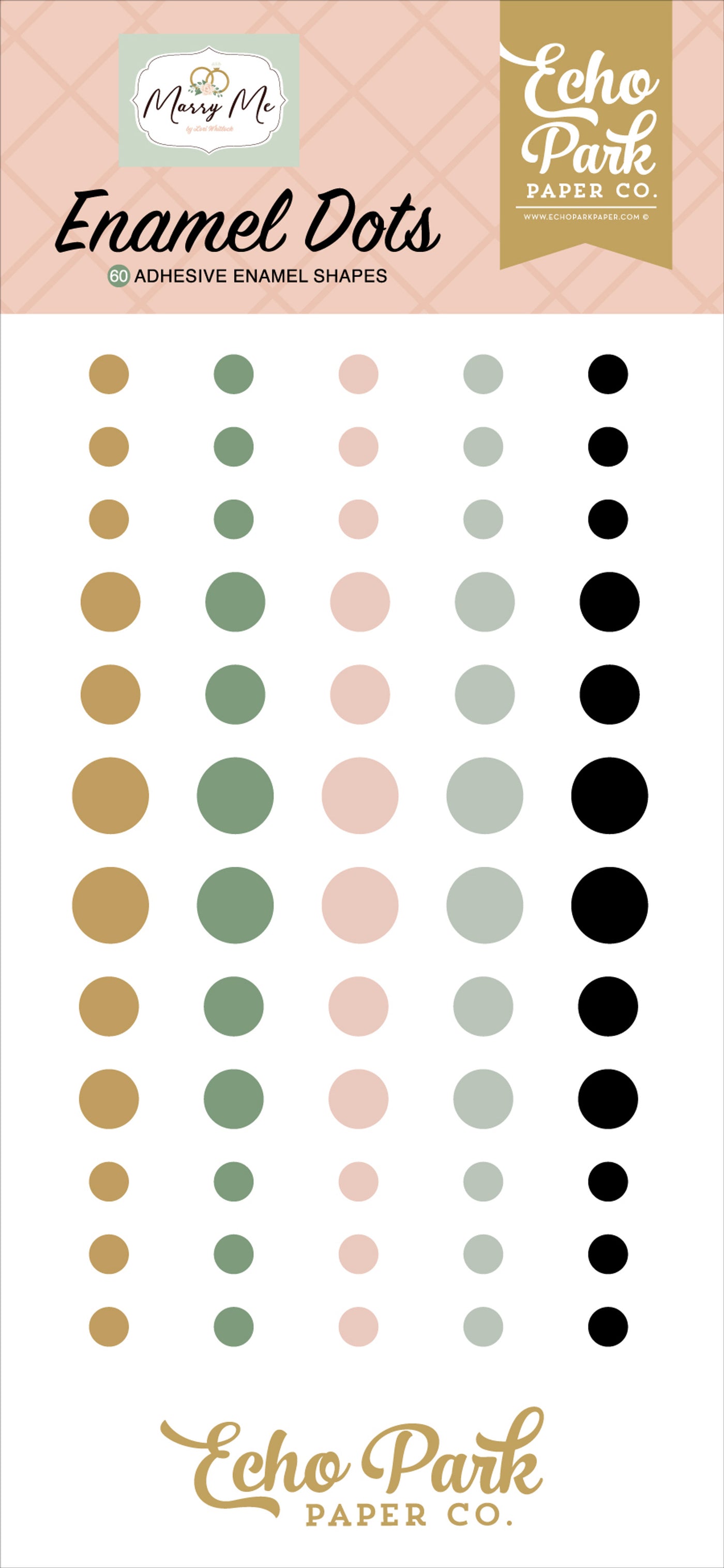 60 Enamel Dots in five pastel colors, three sizes, adhesive back, designed for your wedding paper crafts - Echo Park Paper Co.