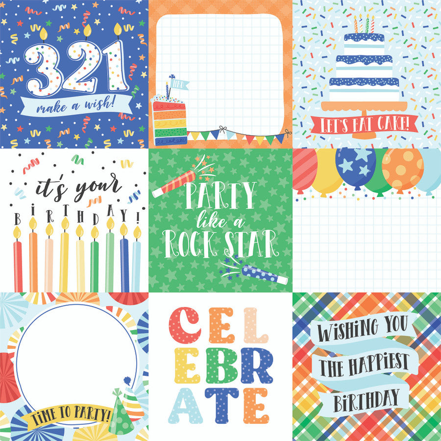 MAKE A WISH BIRTHDAY BOY 4X4 JOURNALING CARDS - 12x12 Double-Sided Patterned Paper - Echo Park