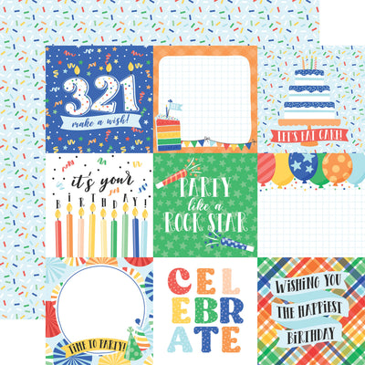 12x12 double-sided patterned paper - (birthday journaling cards, a colorful sprinkles pattern on a light blue background reverse) - from Echo Park Paper.