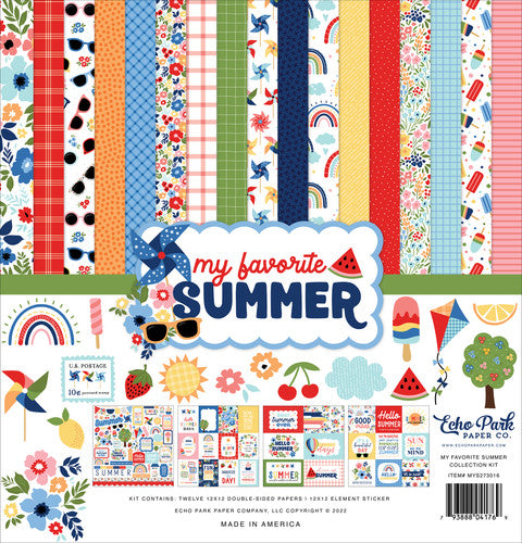 Kit contains twelve 12x12 double-sided papers plus a 12x12 element sticker: bright colors and a summer theme—archival quality and acid-free.