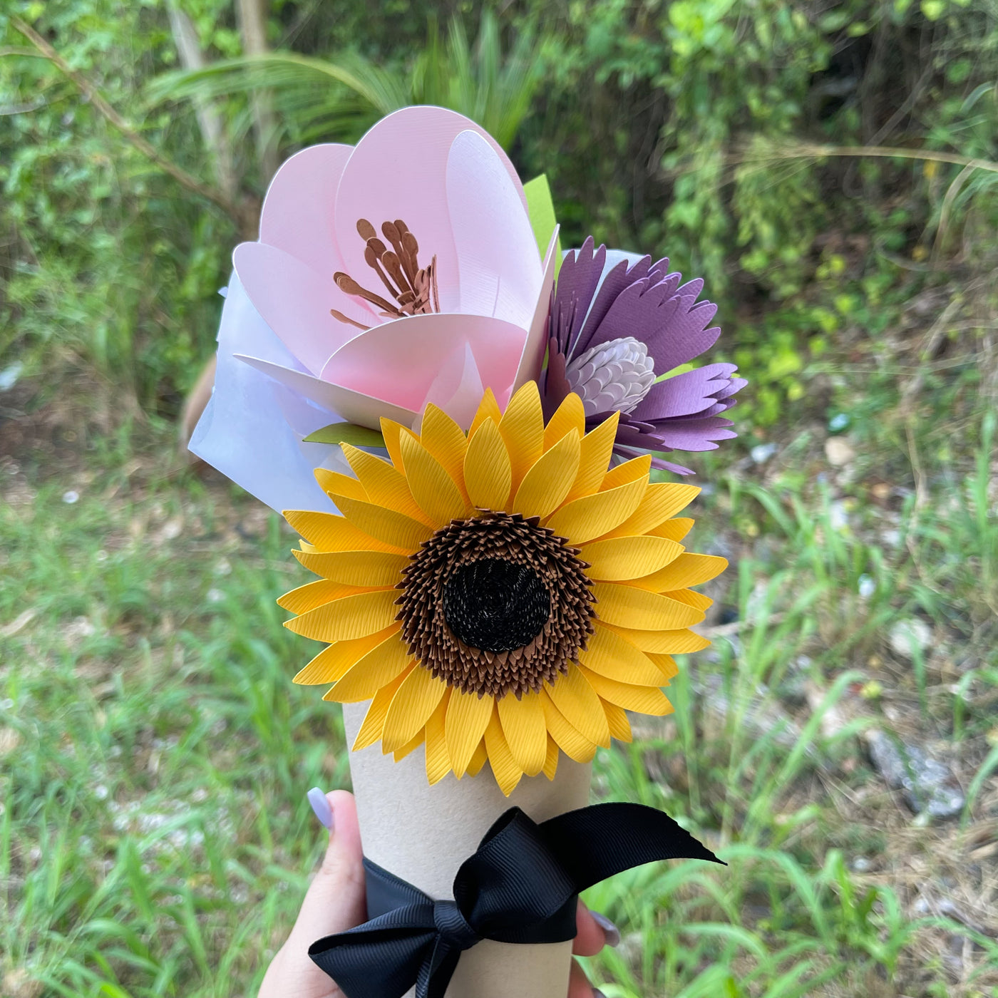 Paper Flower Bouquet featuring wrapped wire floral stems from 12x12 Cardstock Shop