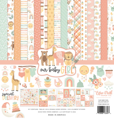 Twelve 12x12 double-sided designer sheets with creative patterns featuring rainbows, zoo animals, florals, and all the love for a baby girl. Archival quality and acid-free.
