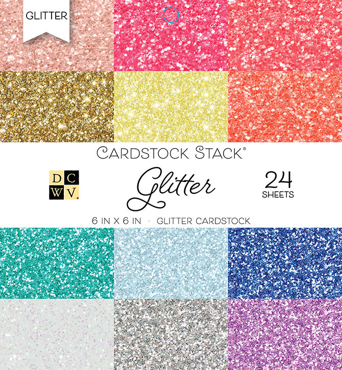 GLITTER Cardstock Stack - 6x6 Paper Pack - 24 Sheets - DCWV