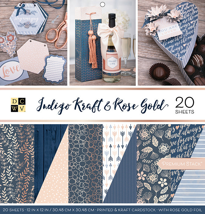 20 Printed sheets with elegant patterns and prints on each side. Twelve sheets include rose gold foil in the design. Versatile for paper crafts. 12x12 inch.