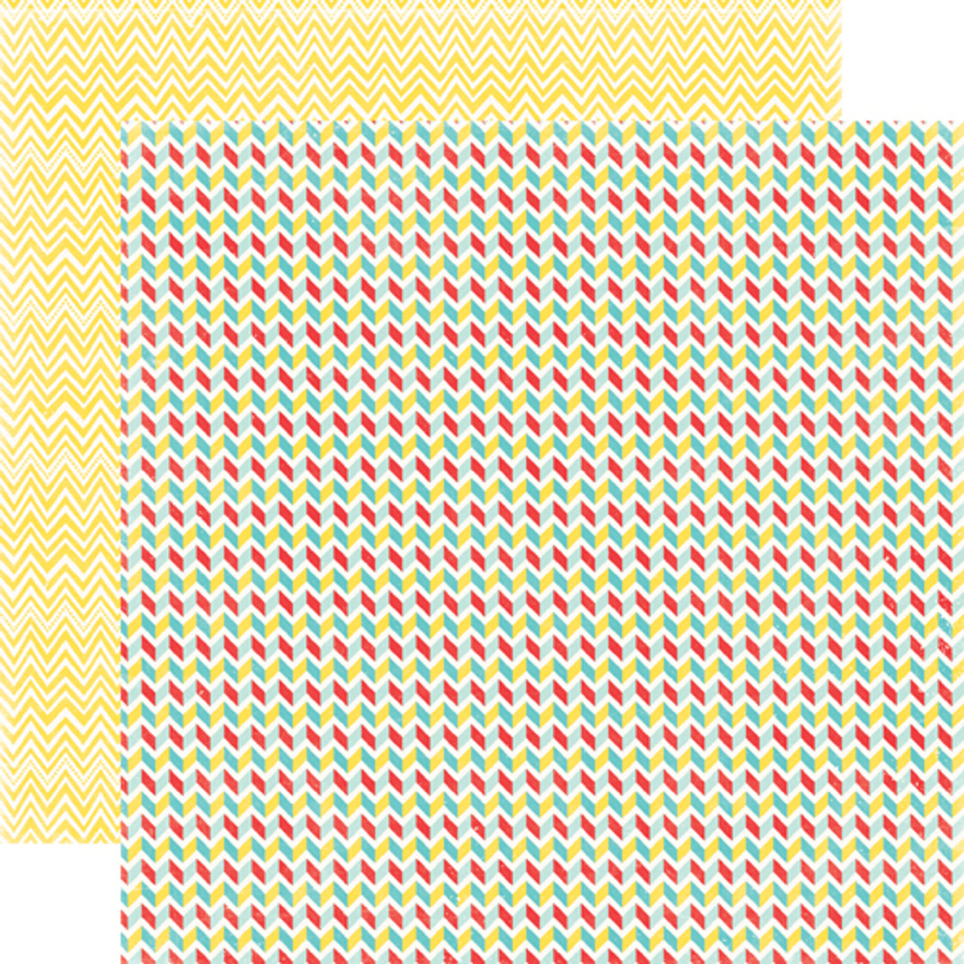 12x12 double-sided sheet. (Side A - fun, colorful, chevron pattern paper in pink, yellow, and turquoise on a white background; Side B - yellow and white chevron pattern) Archival quality, acid-free.