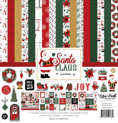 Collection of Christmas-themed paper sheets with Santa Claus design and festive elements.