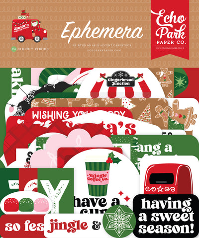 Collection of die-cut pieces with holiday-themed designs.