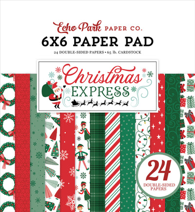 Echo Park Christmas Express 6x6 paper pad packaging with festive designs and text.