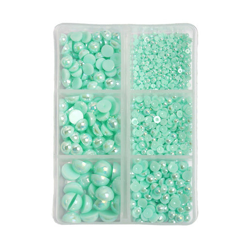 Seasfoam Rhinestone Pearl Kit - Various sizes of flat backed pearls.