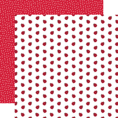 12x12 double-sided patterned paper. (Side A - red ladybugs on a white background; Side B - red with white polka dots)