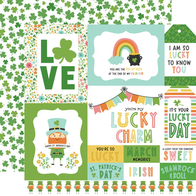 (Side A - St. Patrick's Day journaling cards and phrases on a white background; Side B - green shamrocks all over on a white background). Archival safe.