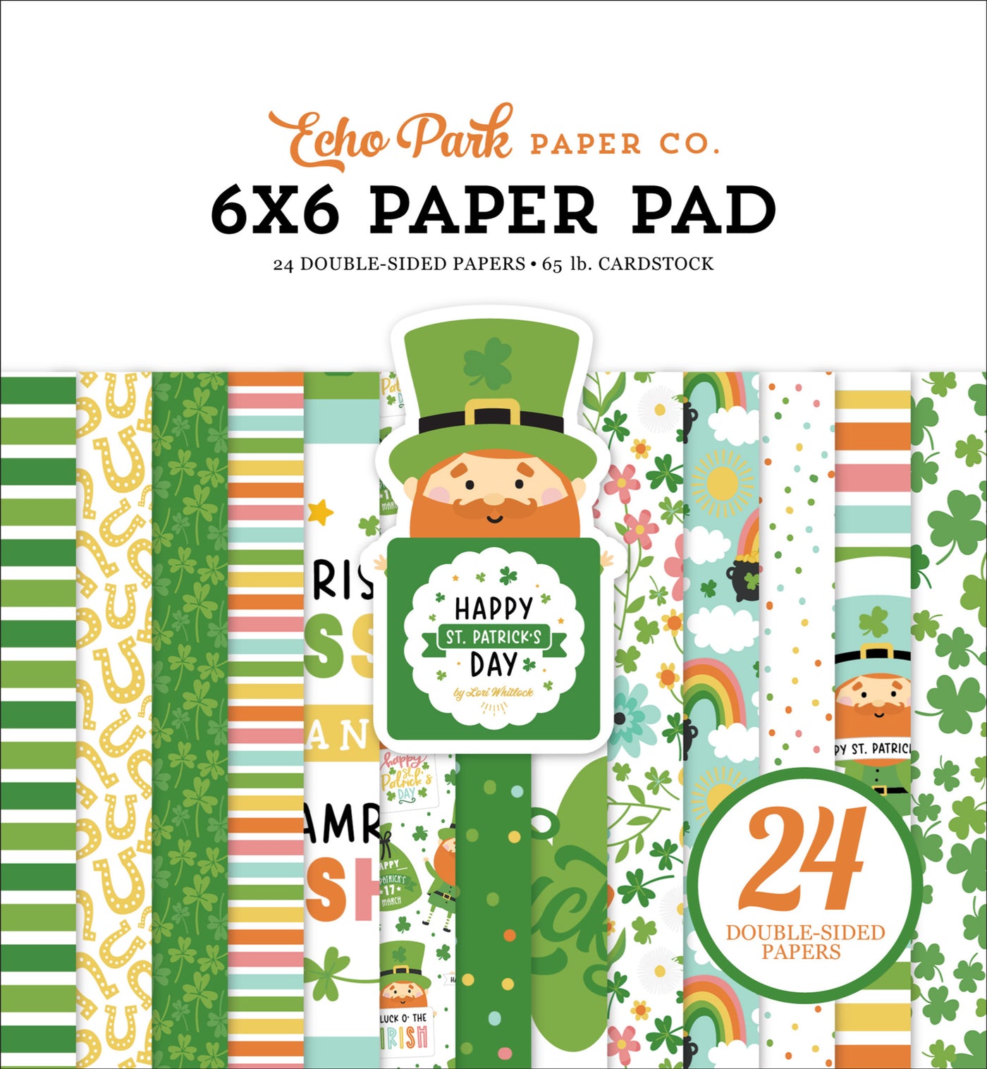 Twenty-four double-sided pages of St. Patrick's Day themes in bright, fun colors. 6x6 pad is convenient to use for card making and other paper crafts. Lori Whitlock designed them.