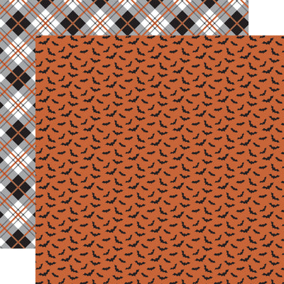 (Side A - black bats all over an orange background, Side B - black and orange plaid on a white background)