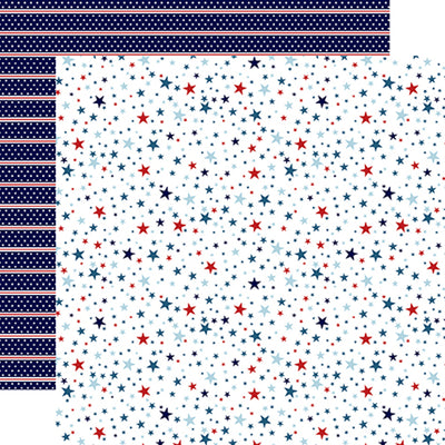 12x12 double-sided patterned paper - (Side A - red, white, and blue stars on a white background; Side B - red and blue stripes) - Echo Park Paper.
