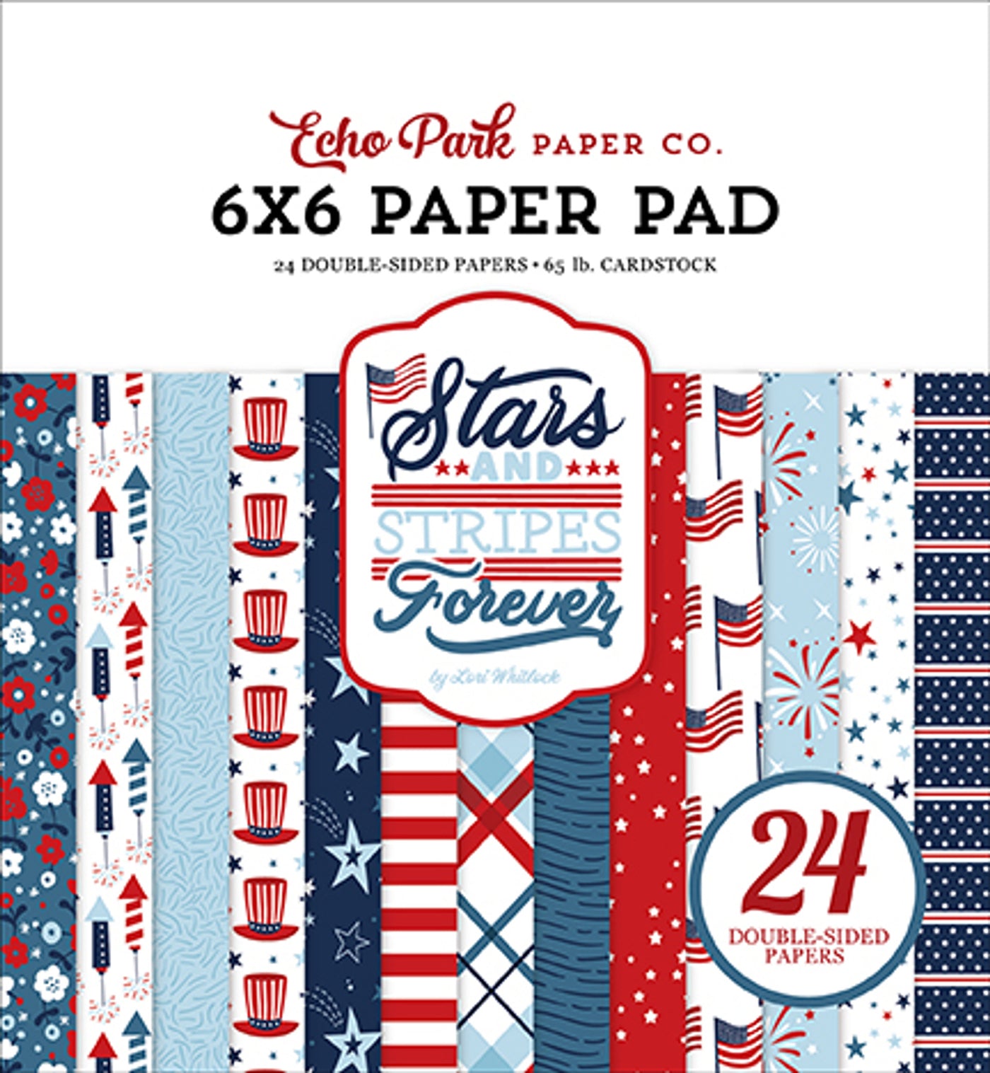 Red, white and blue patterns and designs help celebrate our wonderful country. 6x6 pad with 24 double-sided pages great for paper crafts.