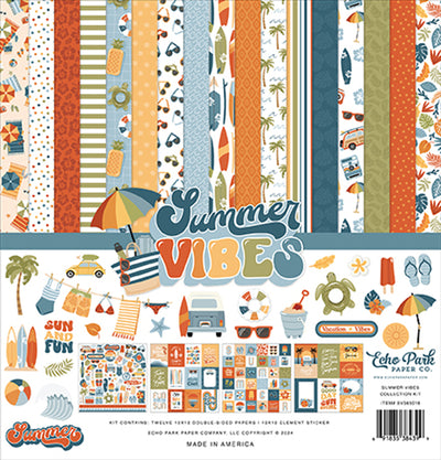 Twelve double-sided papers with delightful designs focused on summer fun, beach, and travel. 12x12 inch textured cardstock; includes Element Sticker Sheet.