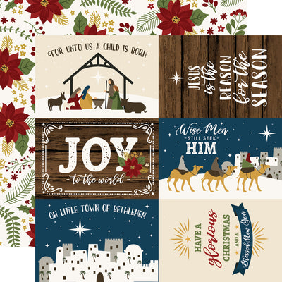12x12 patterned paper (Side A - 6X4 journaling cards with nativity scenes and phrases, Side B -&nbsp; Christmas floral on a cream background) - Echo Park