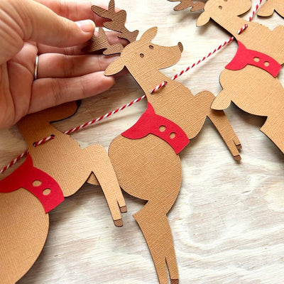 CHRISTMAS REINDEER DIE CUTS WITH BROWN TEXTURED CARDSTOCK