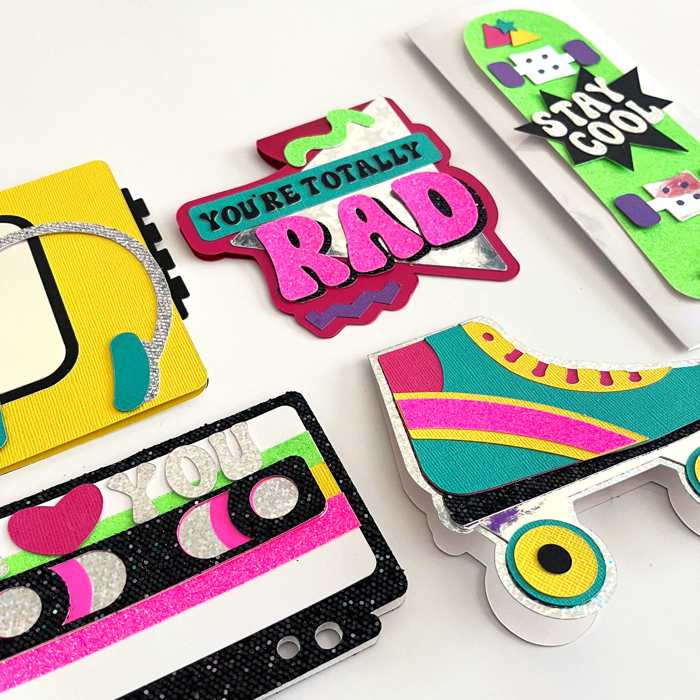 80's themed handmade cards created with neon cardstock kit