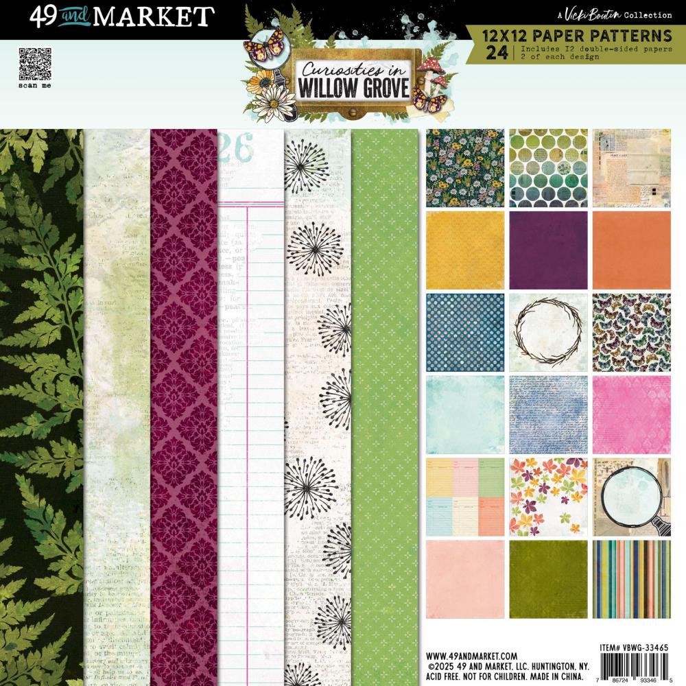 Collection of patterned papers with various designs, featuring the brand '49 and Market'.