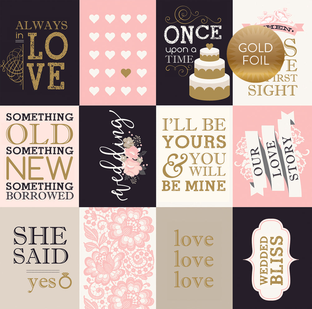 WEDDING BLISS 3X4 JOURNALING CARDS - FOIL - 12x12 Double-Sided Patterned Paper - Echo Park