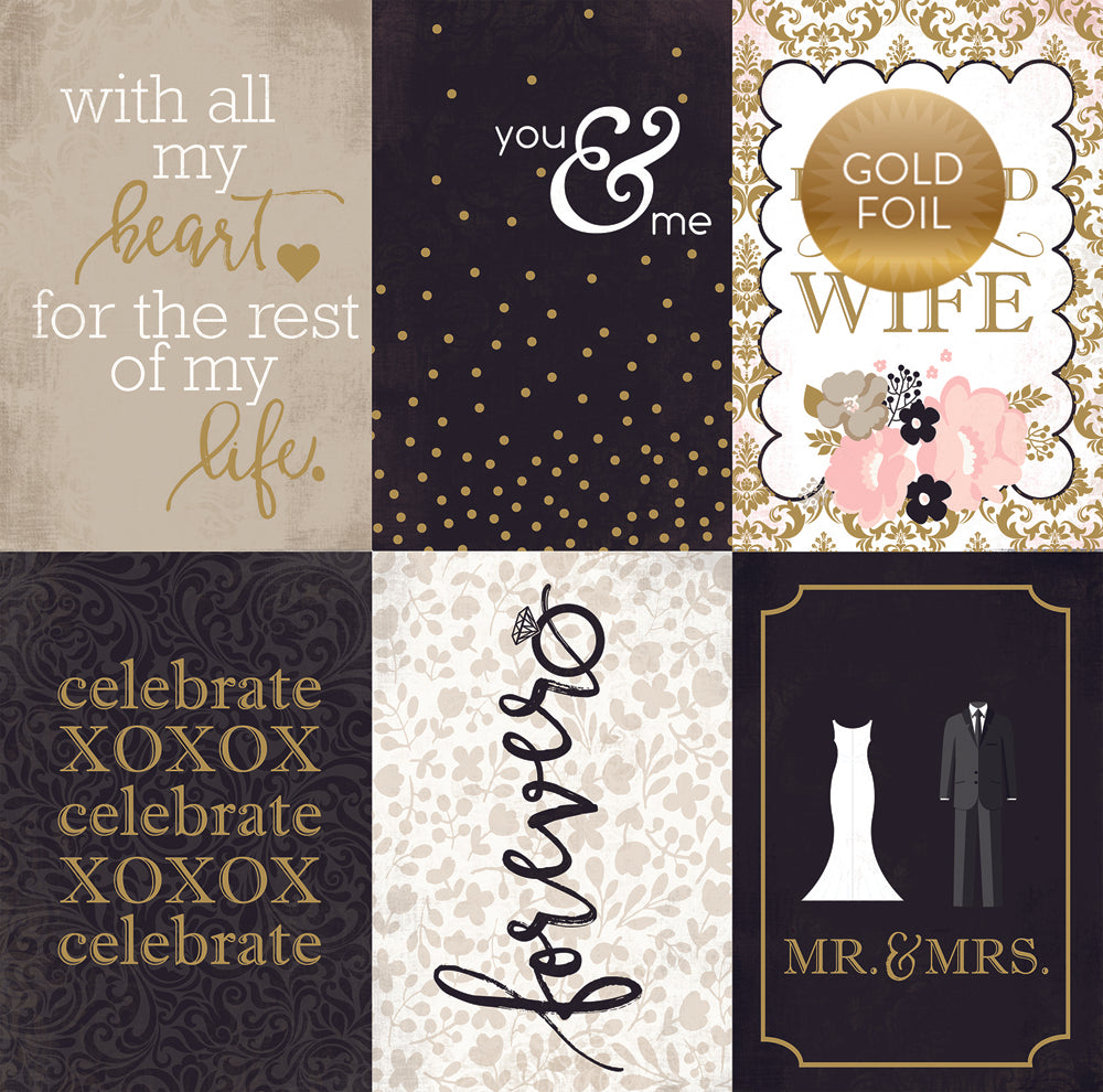 WEDDING BLISS 4X6 JOURNALING CARDS - FOIL - 12x12 Double-Sided Patterned Paper - Echo Park