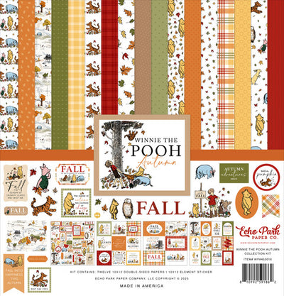 Winnie The Pooh Autumn, 12x12 Collection Kit from Echo Park Paper - Kit contains twelve 12x12 double-sided papers, including cover, plus a 12x12 element sticker—Autumn theme and colors, archival quality, and acid-free.