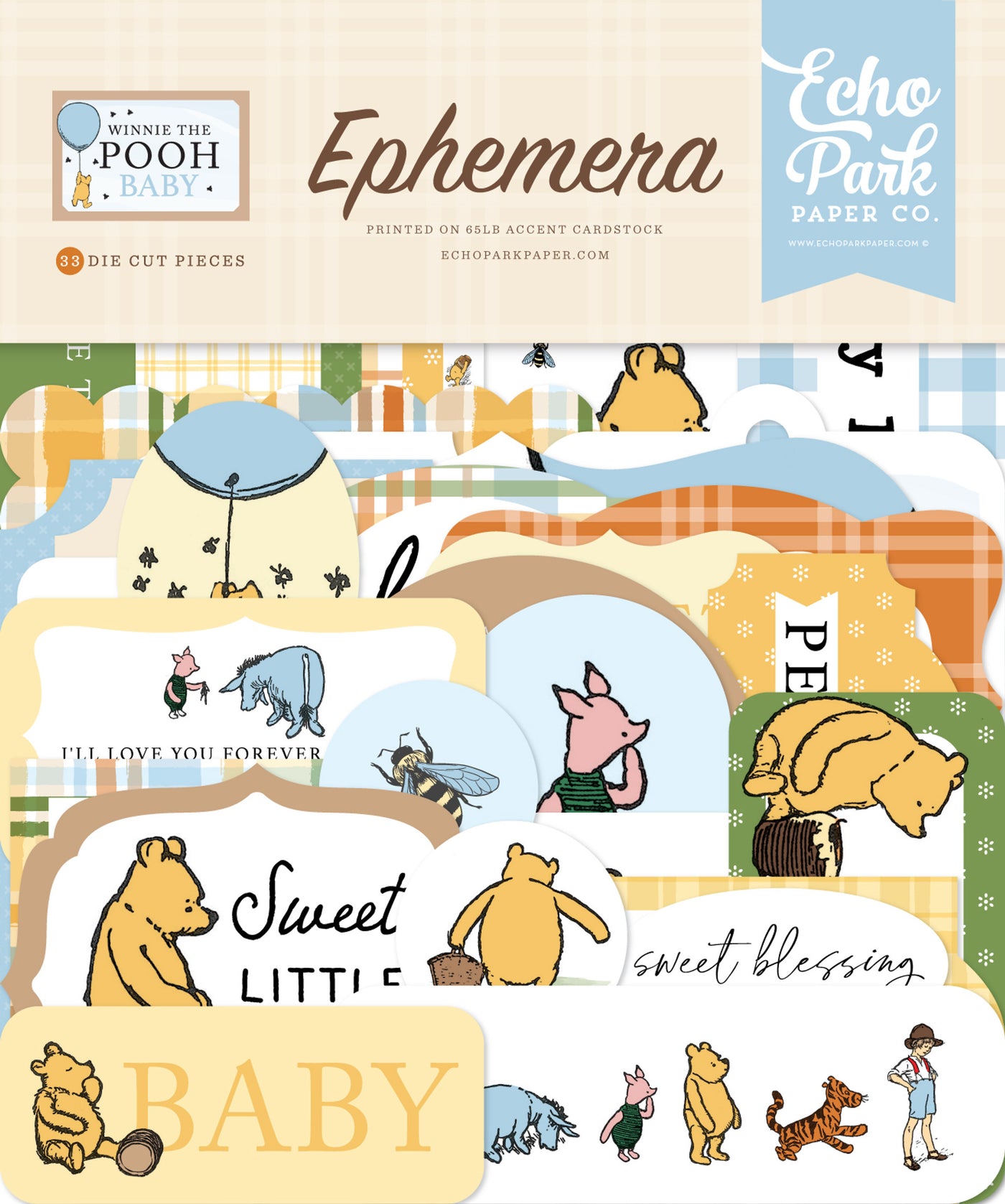 Winnie The Pooh Baby Ephemera Die Cut Cardstock. Pack includes 34 different die-cut shapes ready to embellish any project.